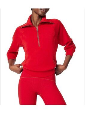 Spanx AirEssentials Sweatshirt Womens Medium Red 1/2 Zip Mock Neck Pullover